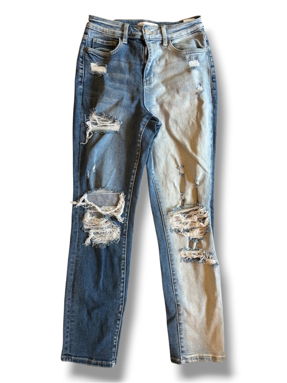 Flying Monkey Two Tone Colorblock Distressed Straight Leg Jeans Sz.26 High Rise